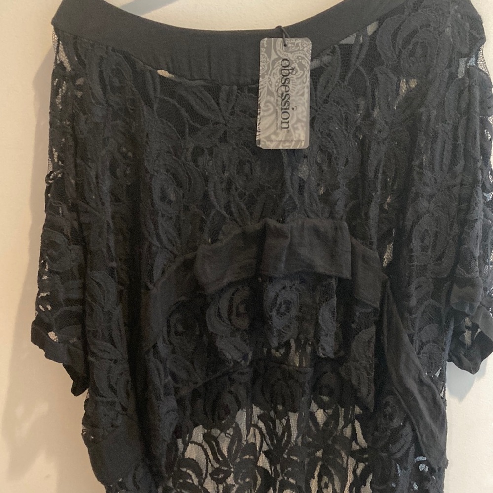 Obsessions Couture Black Lace Crop Blouse nwt